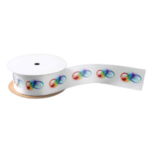 Lazo De Raso Símbolo infinito con pluma arco iris