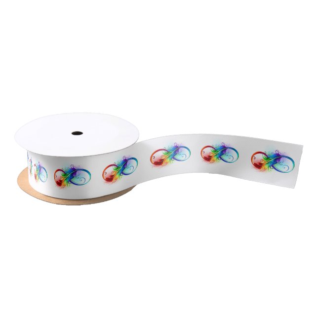Lazo De Raso Símbolo infinito con pluma arco iris (Carrete)