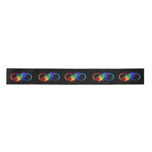 Lazo De Raso Símbolo infinito con plumas arcoiris