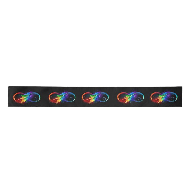 Lazo De Raso Símbolo infinito con plumas arcoiris (Anverso)