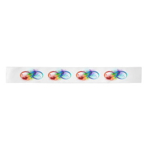 Lazo De Raso Símbolo infinito con plumas arcoiris