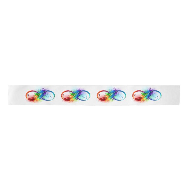 Lazo De Raso Símbolo infinito con plumas arcoiris (Anverso)