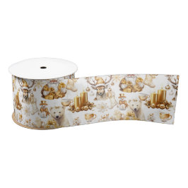 Lazo De Raso Símbolos de Navidades blancos y dorados