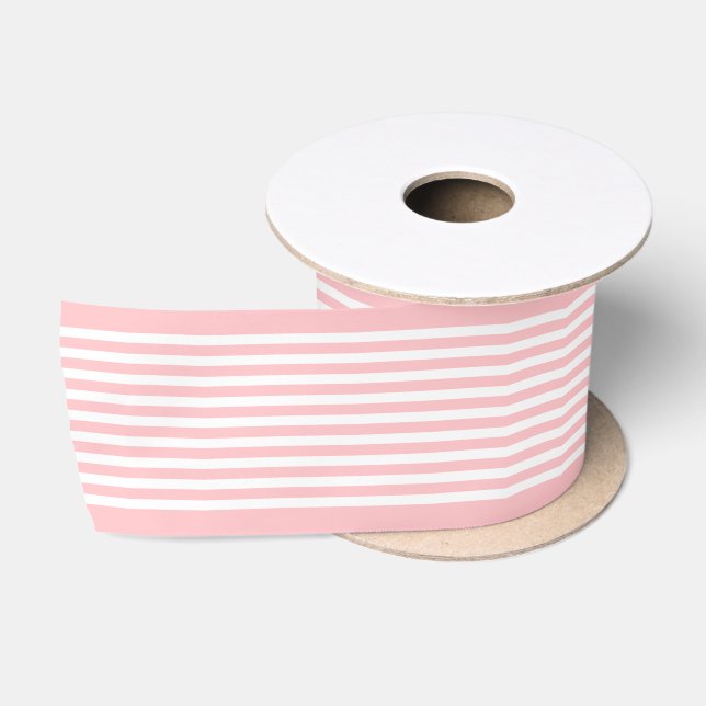 Lazo De Raso Simple Chic Patrón de Rayas Blancas Sobre Rosa Cla (Carrete)
