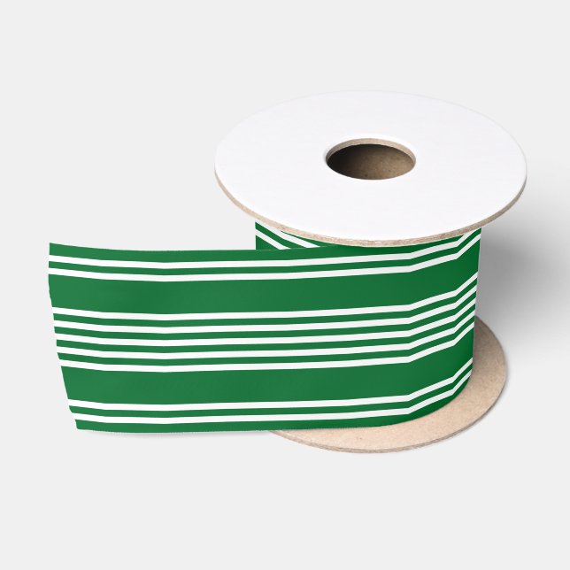 Lazo De Raso Simple Chic Patrón de Rayas Blancas Sobre Verde (Carrete)