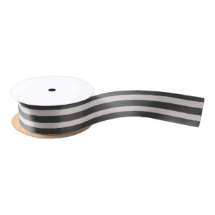 Lazo De Raso Simple Clásico Gris y Blanco Rayas 1,5” 2 Yardas