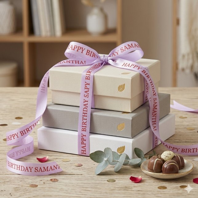 Lazo De Raso Simple Pastel Lavanda y Cumpleaños Deseo Rojo (Simple Pastel Lavender & Red Birthday Wish Satin Ribbon)