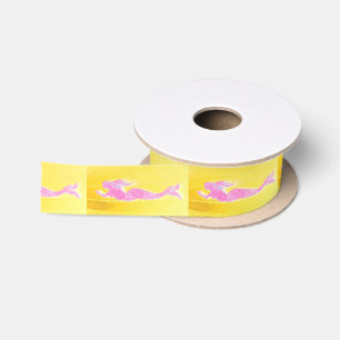 Lazo De Raso sirenas rosas en amarillo