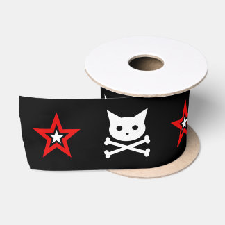Lazo De Raso Skull Kitty & Stars {CRAFTY} Cinta satina