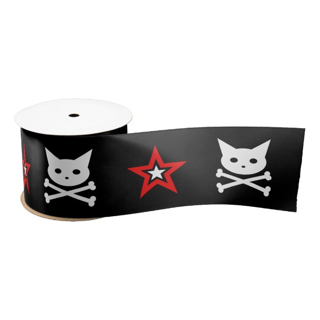 Lazo De Raso Skull Kitty & Stars {CRAFTY} Cinta satina (Carrete)