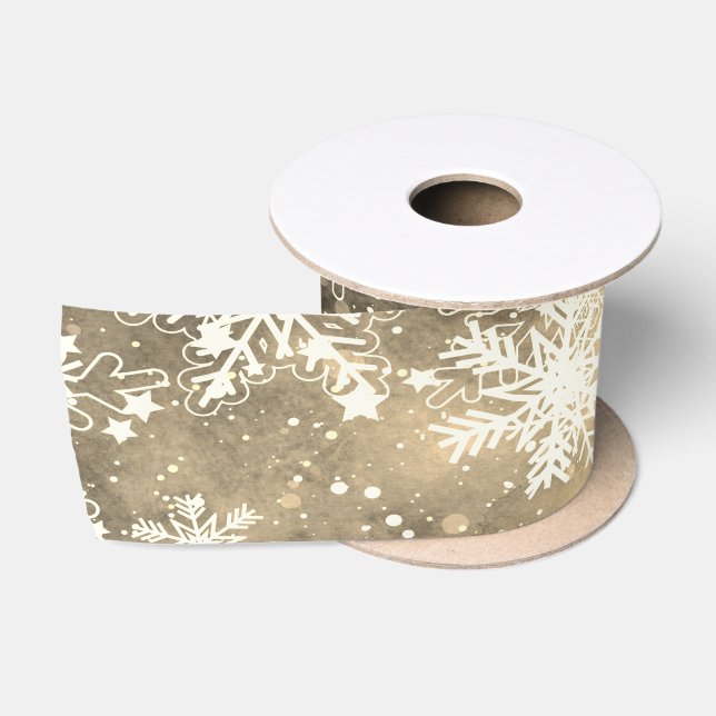 Lazo De Raso Snowflakes Gold, Navidades (Carrete)