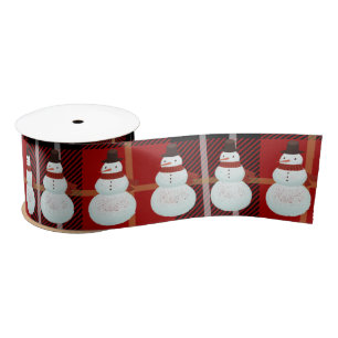 Lazo De Raso Snowman en Tartan Plaid