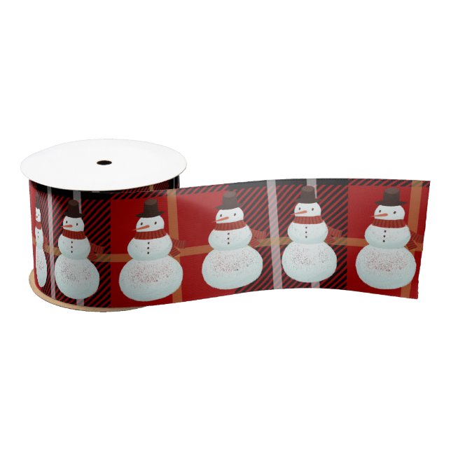 Lazo De Raso Snowman en Tartan Plaid (Carrete)