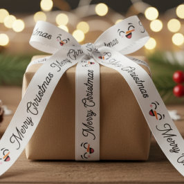 Lazo De Raso Snowman Feliz Navidad Cute Sonriente Cara Invierno