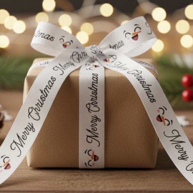 Lazo De Raso Snowman Feliz Navidad Cute Sonriente Cara Invierno (Snowman Merry Christmas Cute Smiling Face Winter Satin Ribbon
)