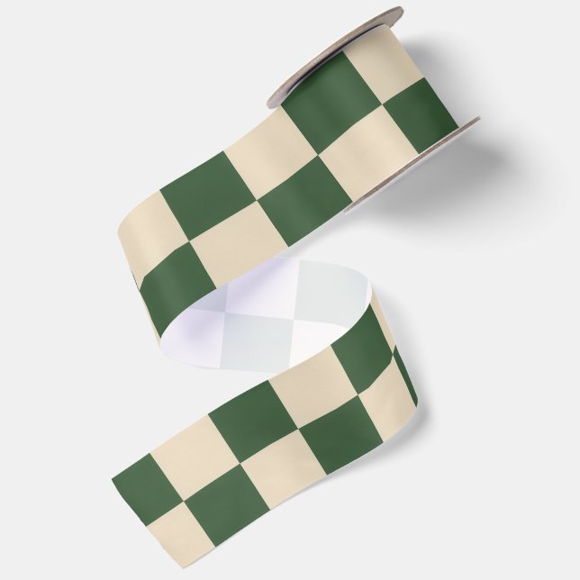 Lazo De Raso Sofisticada Vichy Verde y Crema (Reverso)