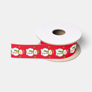 Lazo De Raso Sonrientes Navidades de Snowman Red Satin Ribbon