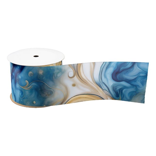Lazo De Raso Spool Ribbon Swirls of Blue, White or Gold  (Carrete)