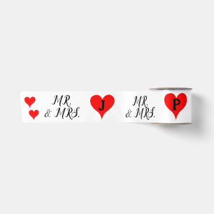 Lazo De Raso Sr. y Sra. Iniciales Corazones Rojos 3"