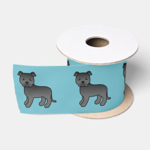 Lazo De Raso Staffordshire Bull Terrier negro sobre azul