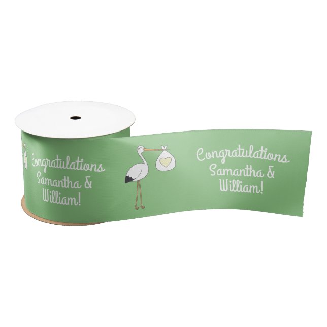Lazo De Raso Stork Baby Shower Green Gender Neutral (Carrete)
