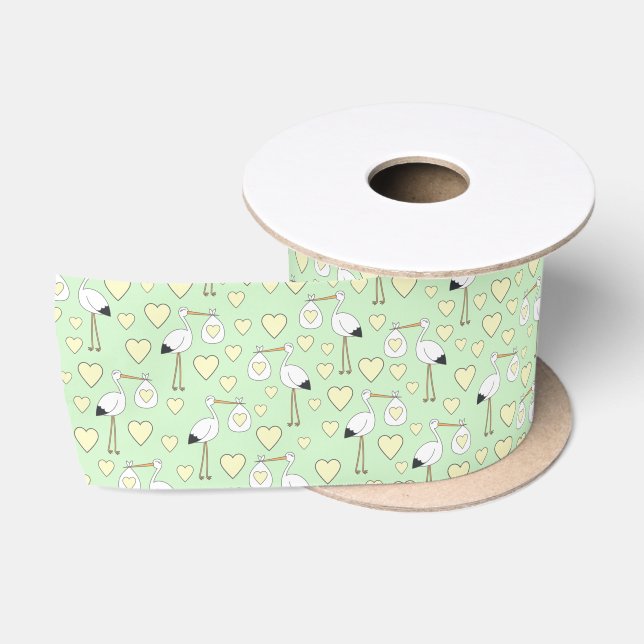 Lazo De Raso Stork Baby Shower Green Gender Neutral (Carrete)