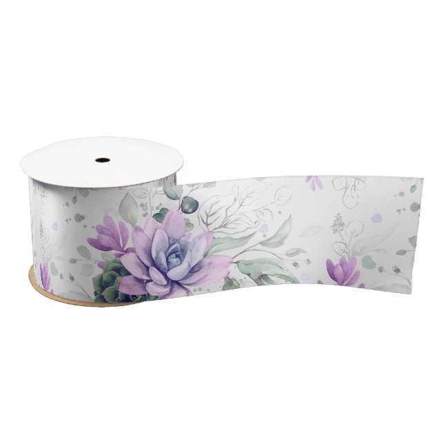 Lazo De Raso Suculentas Verde Plateado Botánico Elegante (Carrete)
