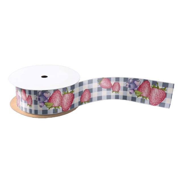 Lazo De Raso Summer Berries Gray Blue Gingham (Carrete)