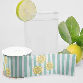 Lazo De Raso Summery Aqua Stripe & Lemon Slices - puede añadir