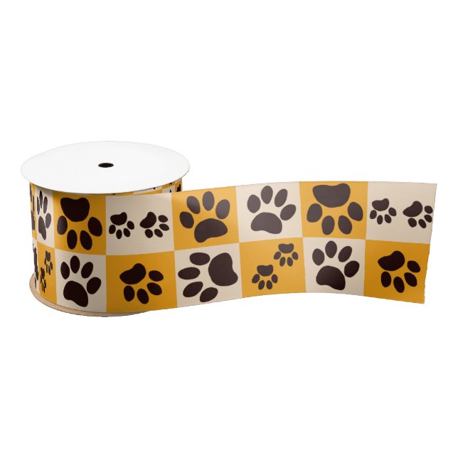 Lazo De Raso Sunny Cat Paw Print Checkerboard (Carrete)