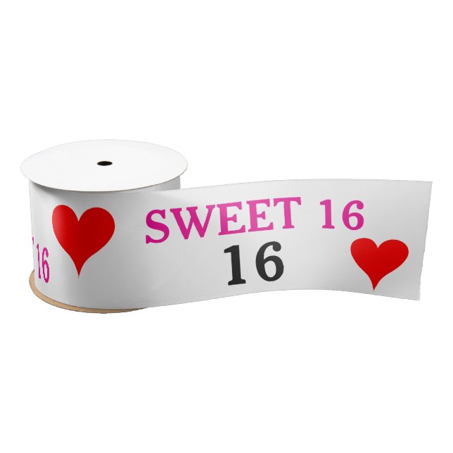 Lazo De Raso  Sweet Sixteen Red Hearts Pink Black  (Carrete)