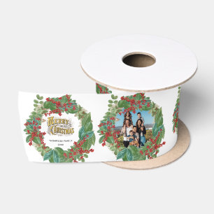 Lazo De Raso Tarjeta navideña navidad con foto familiar