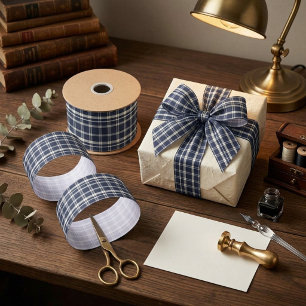 Lazo De Raso Tartan a cuadros azul marino y blanco