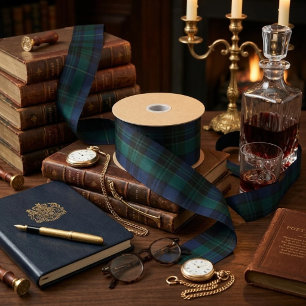 Lazo De Raso Tartan Clásico Black Watch Verde Oscuro Azul Marin