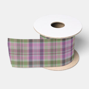Lazo De Raso Tartan clásico verde y lila.