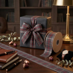 Lazo De Raso Tartan de Cuadros Rojo Clásico y Gris