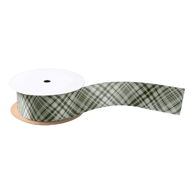 Lazo De Raso tartán de jade verde y gris blanco (Carrete)