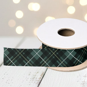 Lazo De Raso Tartan de Navidad a cuadros verde oscuro festivo