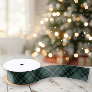 Lazo De Raso Tartan escocés de Navidad en verde cazador