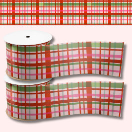 Lazo De Raso Tartan escocés rojo y verde de Navidad