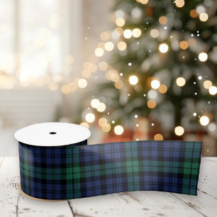 Lazo De Raso Tartan Plaid Black Watch Navidad Verde Marino
