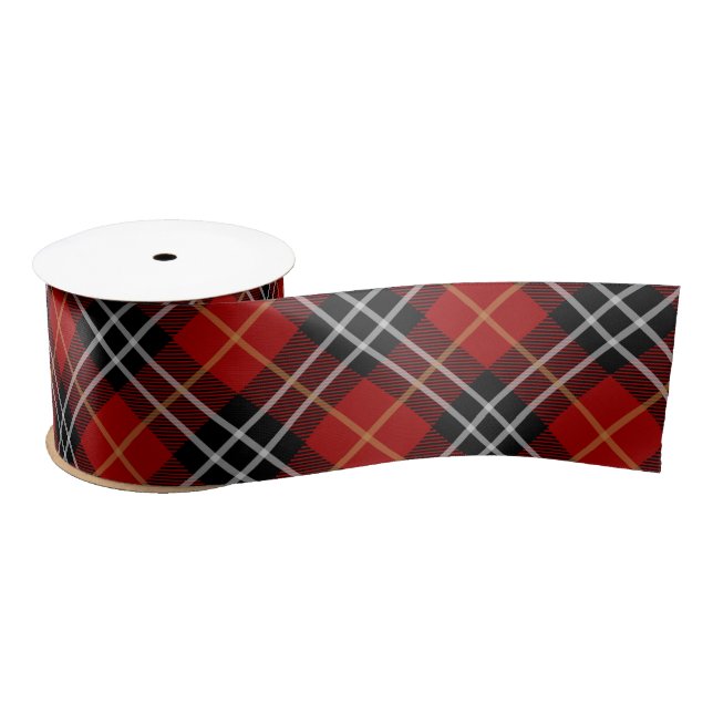 Lazo De Raso Tartán Plaid rojo y negro escocés (Carrete)