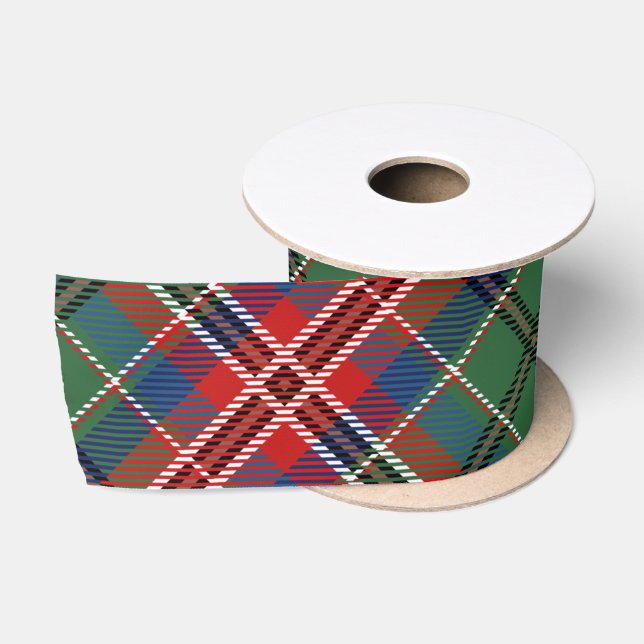 Lazo De Raso Tartan Plaid Rústico Verde Rojo MacCulloch (Carrete)
