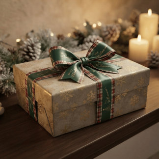 Lazo De Raso Tartan Verde Festivo Árbol de Navidad Apellido de