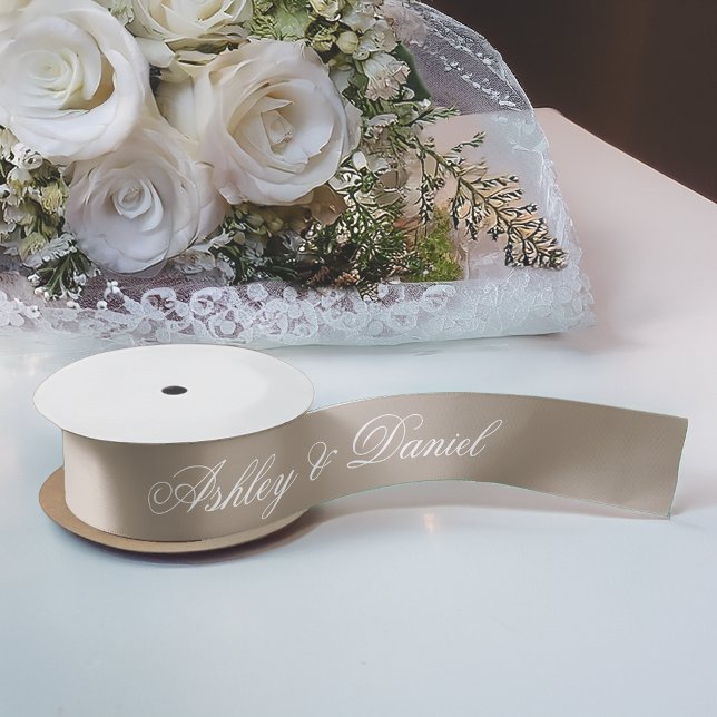 Lazo De Raso Taupe Neutrals Elegant Script Calligraphy Boda (Subido por el creador)