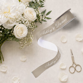 Lazo De Raso Taupe Neutros Elegante Escritura Caligrafía Boda