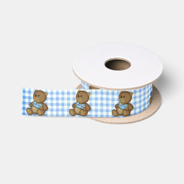 Lazo De Raso Teddy Bear con Bib en Blue Gingham
