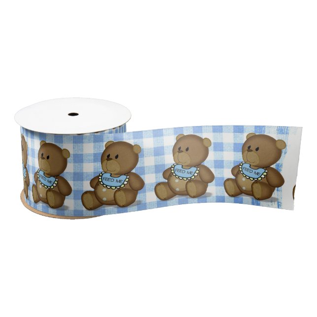 Lazo De Raso Teddy Bear con Bib en Gingham (Carrete)