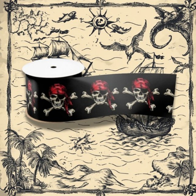 Lazo De Raso Tema del Fiesta del pirata infantil (Add a touch of adventure to your celebration with our Kids Pirate Party theme satin ribbon)