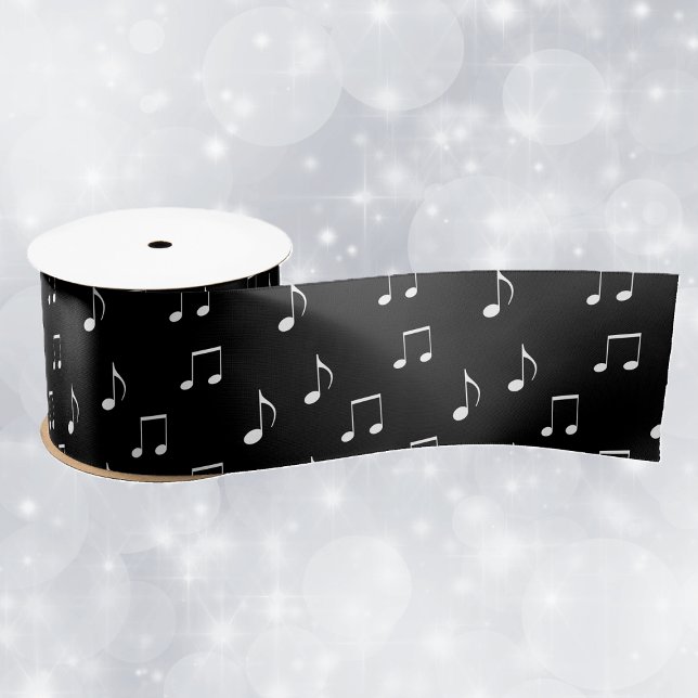 Lazo De Raso Tema musical Blanco negro Diversas notas musicales (Musical themed gift or decorative ribbon in black and white with various music notes.)